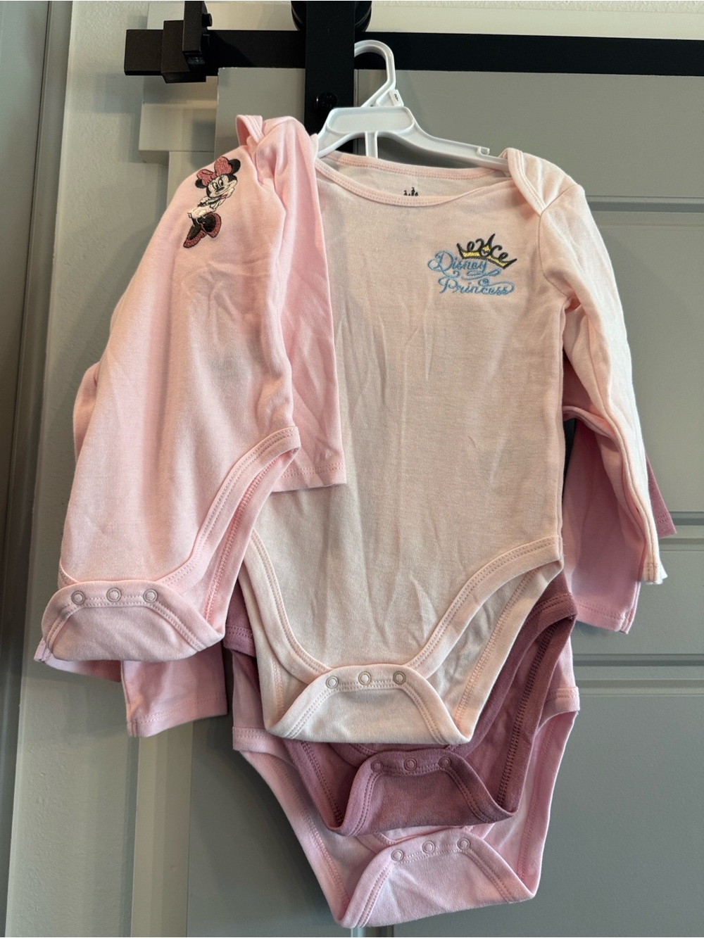 Disney Pink Long-Sleeve One-Piece Bodysuits Set of 4- Light Pink, Dusty Rose